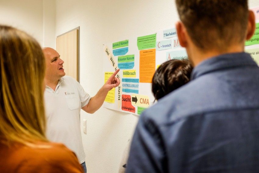 Suchttherapeutische Arbeit - Mann präsentiert Plan